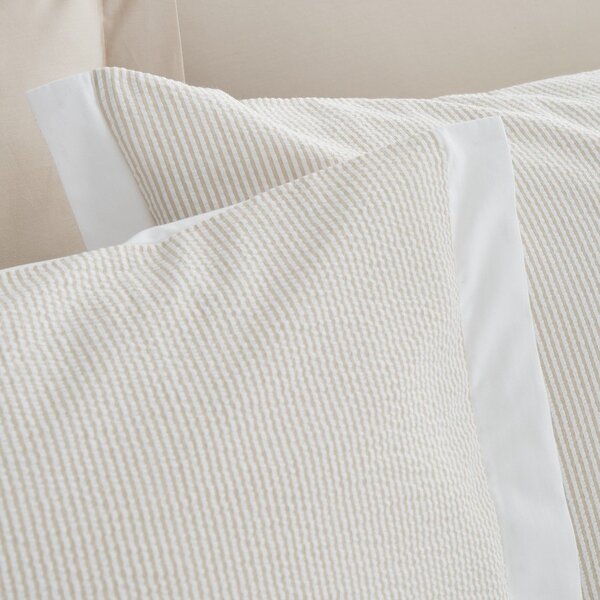 Кремаво единично спално бельо от памук перкал 135x200 cm Seersucker Woven Stripe – Bianca