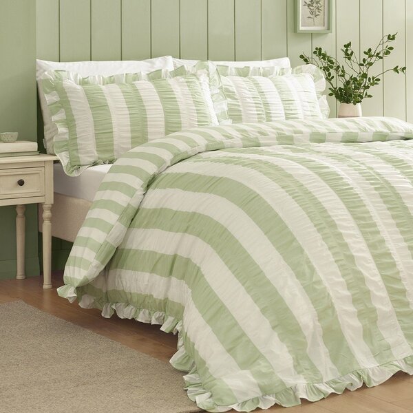 Зелено единично спално бельо 135x200 cm Seersucker Frill Stripe – Catherine Lansfield