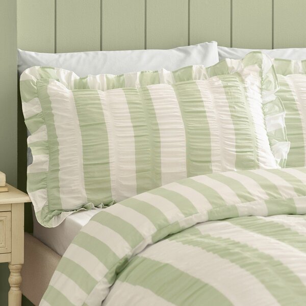 Зелено единично спално бельо 135x200 cm Seersucker Frill Stripe – Catherine Lansfield