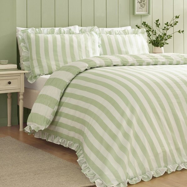 Зелено единично спално бельо 135x200 cm Seersucker Frill Stripe – Catherine Lansfield