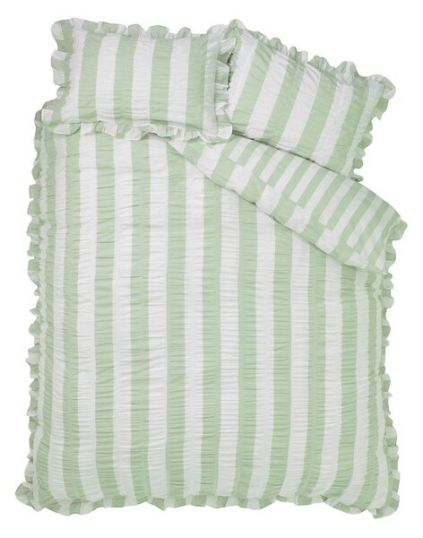 Зелено единично спално бельо 135x200 cm Seersucker Frill Stripe – Catherine Lansfield
