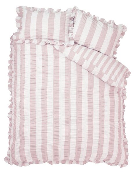 Розово единично спално бельо 135x200 cm Seersucker Frill Stripe – Catherine Lansfield