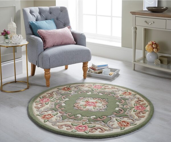 Зелен вълнен килим Обюсон, ⌀ 120 cm - Flair Rugs