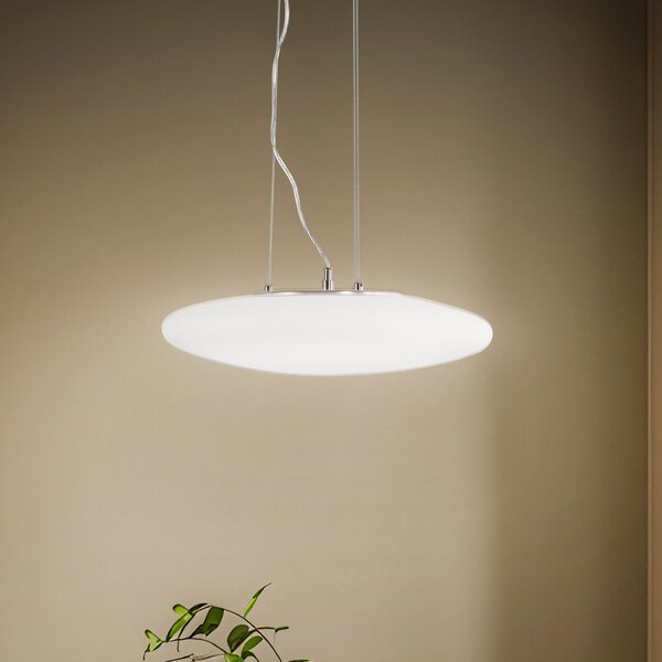 Lindby LED висяща лампа Gunda, бяла, стъкло, Ø 47 cm, с димер, Затъмняване, Бял, Дневна/трапезария, Стъкло, Модерен