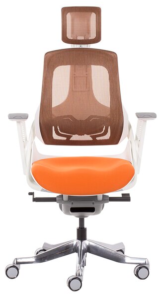 Ергономичен стол AMBRA, До 130 кг, Дишаща мрежа, Негорима дамаска, Заключваща в различни позиции облегалка, Плавно регулиране, Оранжев