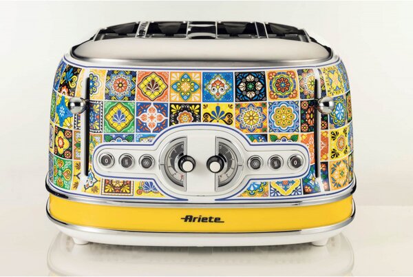 Тостер за хляб Ariete Positano 0156/0P, 1600W, 4 филии, 3 функции, 6 степени, Подвижна тава за трохи, Бял/жълт