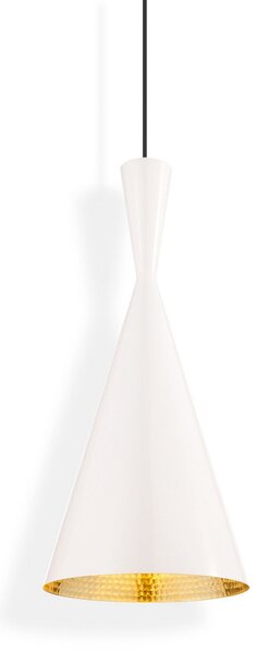 Tom Dixon LED висяща лампа Beat Tall, бяла, Ø 19 cm, месинг, Затъмняване, Бял, Дневна/трапезария, Месинг, Дизайн