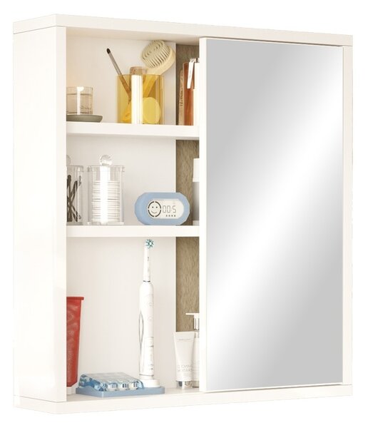 Шкаф за баня с огледало, Bagno, Pako World, бял, 60x14x63 см