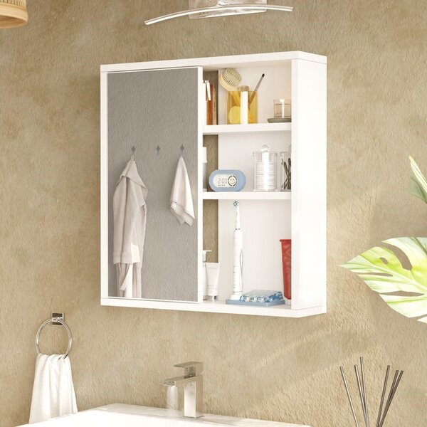 Шкаф за баня с огледало, Bagno, Pako World, бял, 60x14x63 см