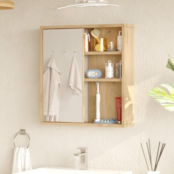 Шкаф за баня с огледало, Bagno, Pako World, естествен цвят, 60x14x63 см
