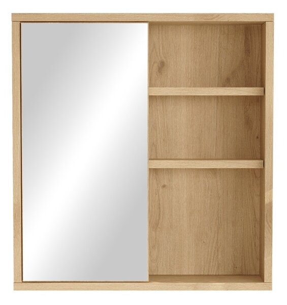 Шкаф за баня с огледало, Bagno, Pako World, естествен цвят, 60x14x63 см