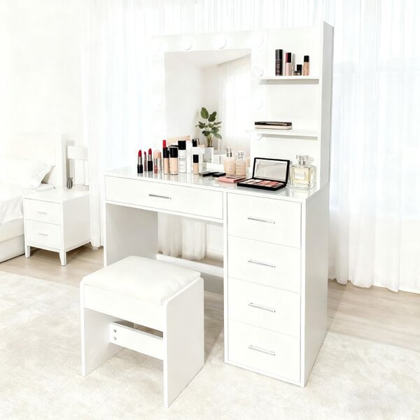 Елегантна тоалетка със светодиодно осветление и табуретка