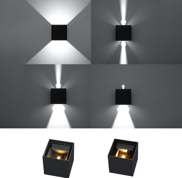 LED стенна лампа 3000K, Luca, черен, 10x10x10 см