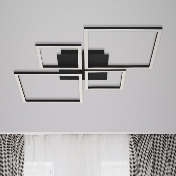 Briloner LED лампа за таван Frame, Step dim, 4 светлини, черна, Затъмняване, Черен, Дневна/трапезария, Метал, Модерен, Таван с много пламъци
