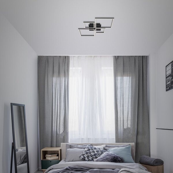 Briloner LED лампа за таван Frame, Step dim, 4 светлини, черна, Затъмняване, Черен, Дневна/трапезария, Метал, Модерен, Таван с много пламъци