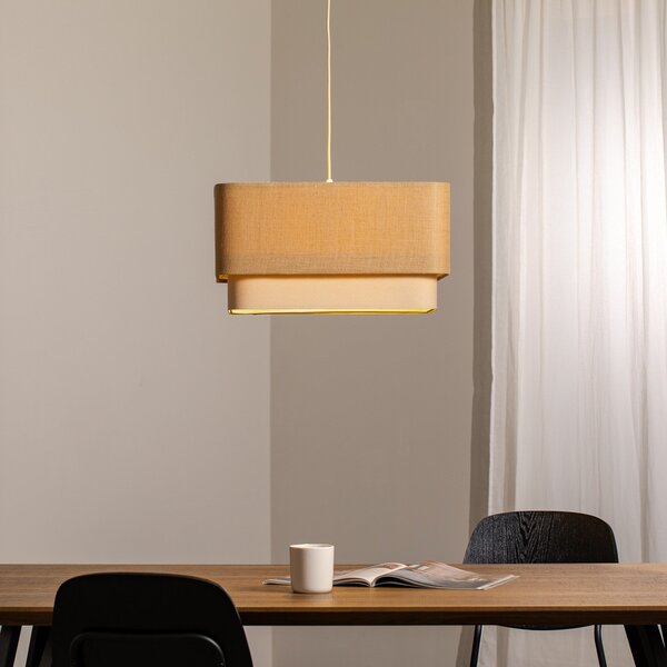 Maco Design Kwadro Duo висящо осветително тяло, крем/бежово, 50x50cm, юта/лен, Затъмняване, Бежов, Дневна/трапезария, Плат / текстил