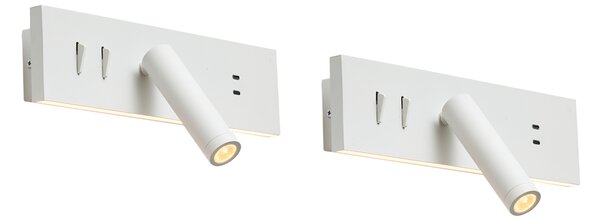 Комплект от 2 модерни стенни лампи бели регулируеми с USB-C вкл. LED - Modric