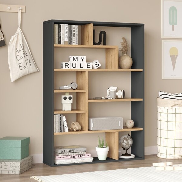 Библиотека, Decora, Pako World, естествен цвят-антрацит, 90x22x123 см