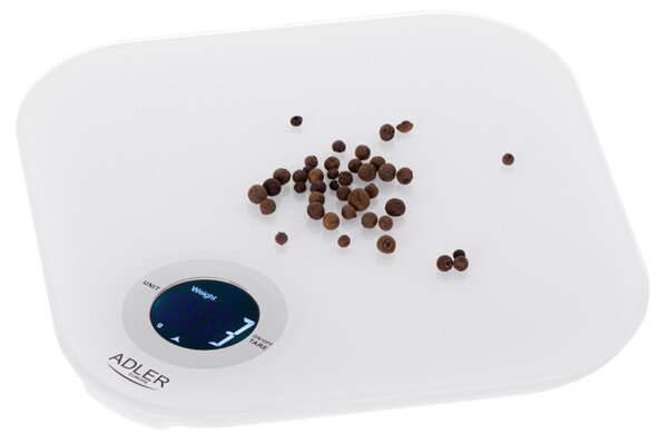 Кухненска везна Adler AD 3180, До 10 кг, Измерване на течности, ТАРА, LCD дисплей, 2 x AAA, Бял