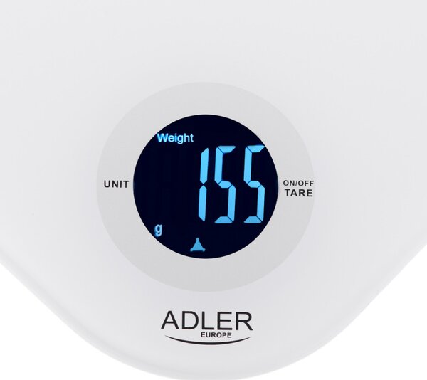 Кухненска везна Adler AD 3180, До 10 кг, Измерване на течности, ТАРА, LCD дисплей, 2 x AAA, Бял