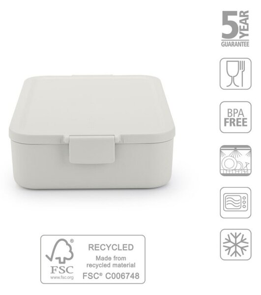 Кутия за храна Brabantia Make&Take 1006289, 2 л, Плътно затваряне, Без BPA, Светлосив