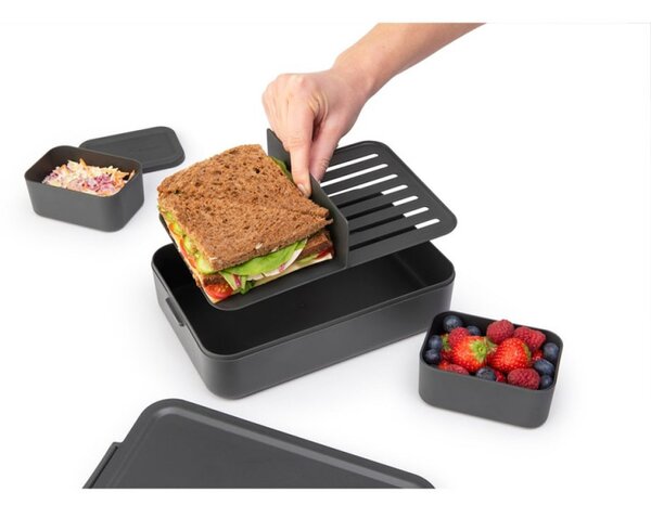 Кутия за храна Brabantia Make&Take 1006290, 2 л, С разделители, Плътно затваряне, Без BPA, Тъмносив