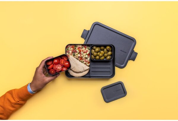 Кутия за храна Brabantia Make&Take 1006290, 2 л, С разделители, Плътно затваряне, Без BPA, Тъмносив