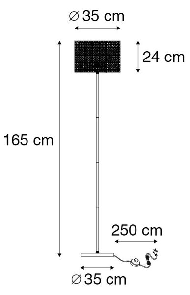 Селска подова лампа черна с ратанова сянка - Kata