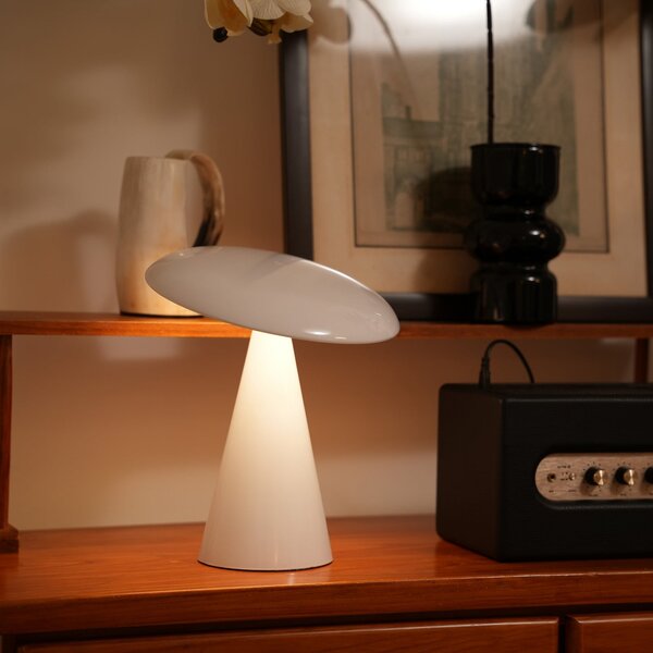 Beacon Lighting LED настолна лампа с акумулатор Kinoko, бяла, 27 см, CCT, Затъмняване, Бял, Дневна/трапезария, Пластмаса, Модерен