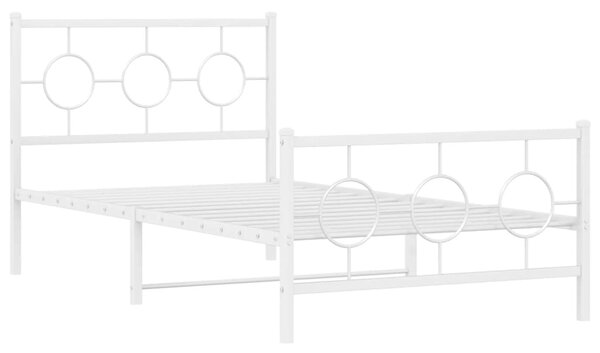 VidaXL Метална рамка за легло с горна и долна табла, бяла, 100x200 см