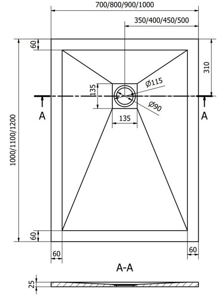 Mexen Stone+ правоъгълно композитно поддушово корито 120 x 100 см, бяло - 44101012
