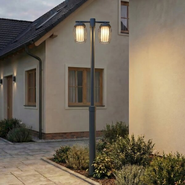 Lucande Външно осветление Chandan, височина 215 см, антрацит, с 2 крила, Сив, Метал, Модерен