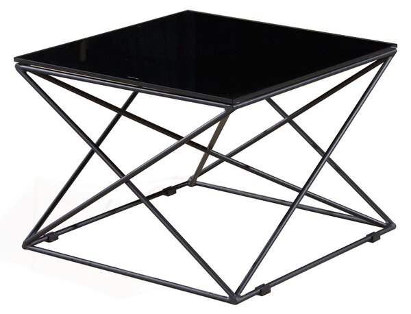 Ниска маса Cubo, 600 х 600 х 400 mm, квадратен стъклен плот, черна