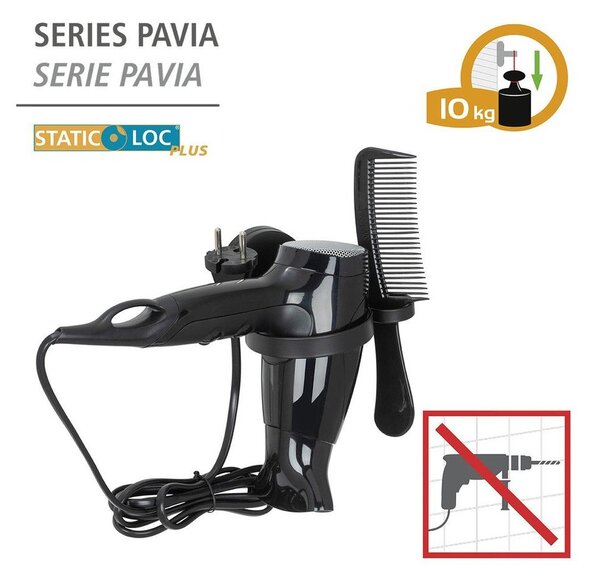 Черен държач за сешоар за стена Static-Loc® Pavia - Wenko