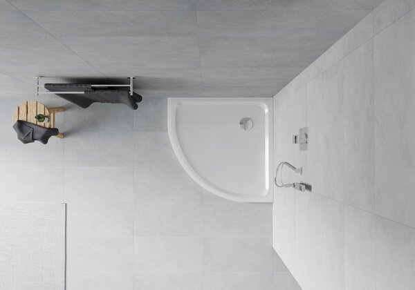 Mexen Flat полукръгъл душ-кабина slim 90 x 90 см, бял, хромиран сифон - 41109090