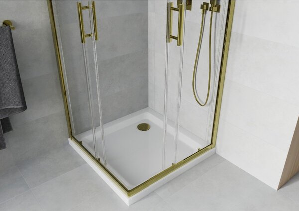 Mexen Rio квадратна душ кабина 80 x 80 см, прозрачна, златна + Flat поддушово