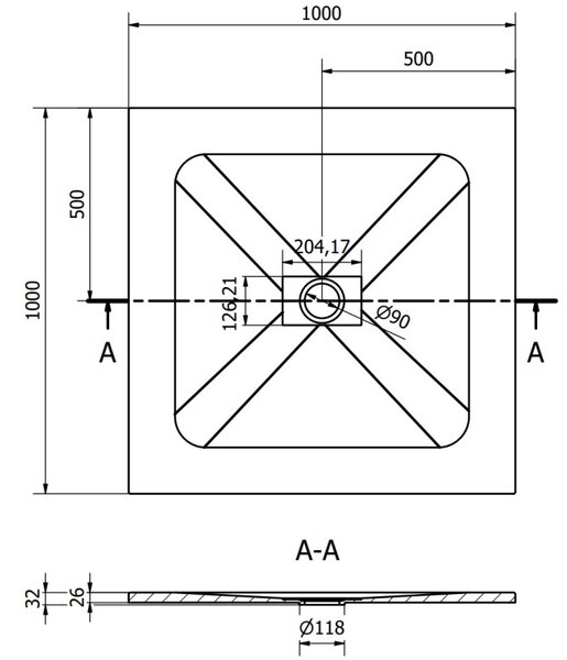 Mexen Hugo Квадратен душ поддушник SMC 100 x 100 см, сив - 42611010