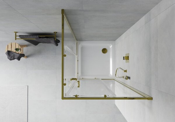Mexen Rio квадратна душ кабина 80 x 80 см, прозрачна, златна + Flat поддушово