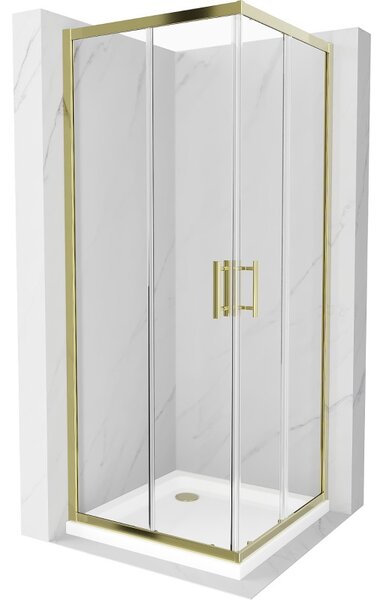 Mexen Rio квадратна душ кабина 80 x 80 см, прозрачна, златна + Flat поддушово