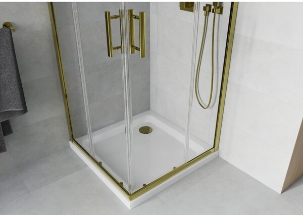 Mexen Rio квадратна душ кабина 80 x 80 см, прозрачна, златна + Flat поддушово