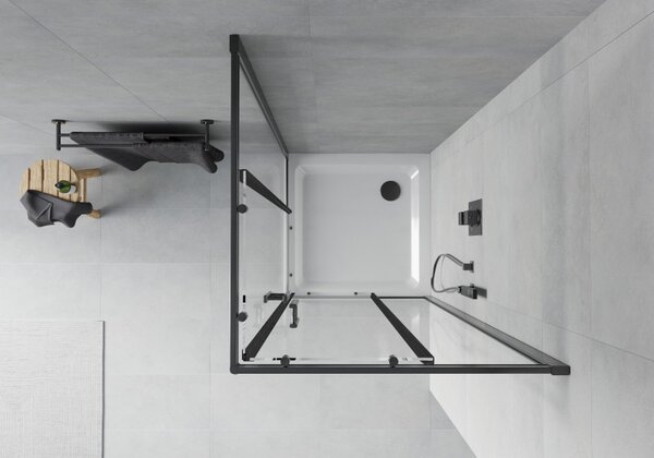 Mexen Rio квадратна душ кабина 80 x 80 см, прозрачна, черна + корито Flat, бяло