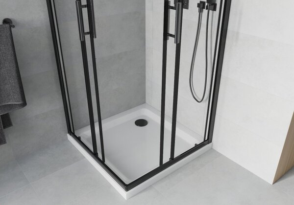 Mexen Rio квадратна душ кабина 80 x 80 см, прозрачна, черна + корито Flat, бяло