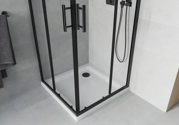 Mexen Rio квадратна душ кабина 80 x 80 см, прозрачна, черна + корито Flat, бяло