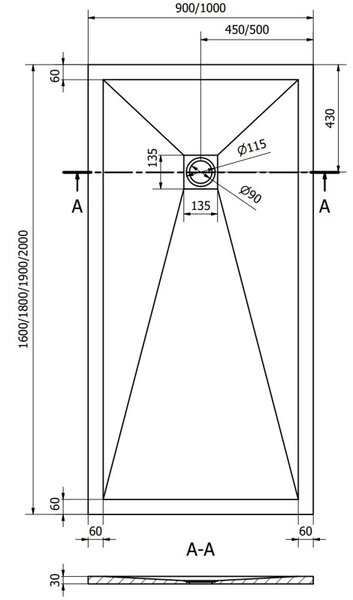 Mexen Stone+ правоъгълна композитна душ корито 200 x 100 см, черно, черен капак