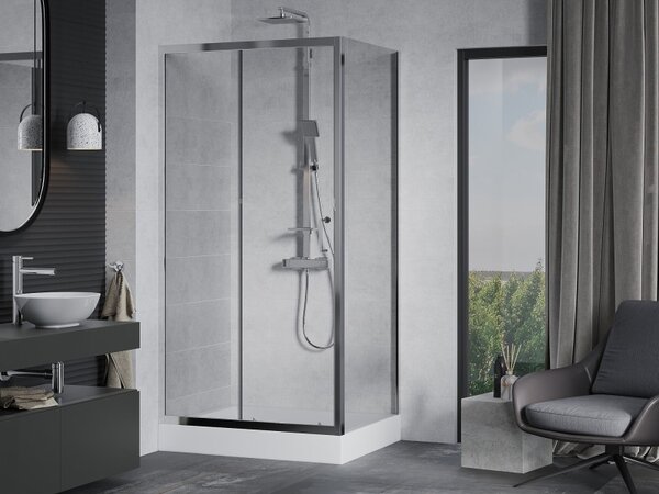 Mexen Apia плъзгаща се душ кабина 100 x 80 см, прозрачна, хром + корито Рио