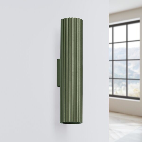 SOLLUX LIGHTING Стена лампа ALORA, височина 30 cm, маслинено зелено, метал, 2 x GU10, Затъмняване, Зелен, Дневна/трапезария, Алуминий, Кръгла стена