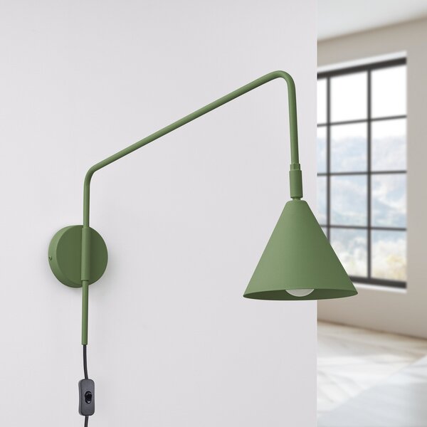 SOLLUX LIGHTING Стенна лампа LYS, маслиненозелена, Ø 14 cm, метал, щепсел, E14, Зелен, Дневна/трапезария, Метал, Скандинавски, Кръгла стена