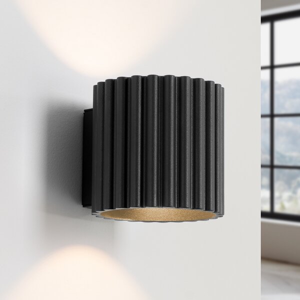 SOLLUX LIGHTING Стенна лампа RIBLA, черна, Ø 10 cm, метал, G9, Затъмняване, Черен, Дневна/трапезария, Алуминий, Кръгла стена