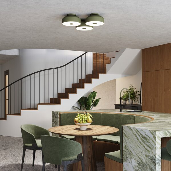 SOLLUX LIGHTING Таванна лампа CLARO, маслиненозелена, Ø 30 cm, метал, 4 x E27, Затъмняване, Зелен, Дневна/трапезария, Метал