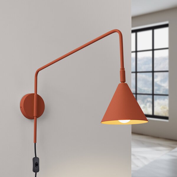 SOLLUX LIGHTING Стена лампа LYS, охра, Ø 14 cm, метал, щепсел, E14, Кафяв / ръждив, Дневна/трапезария, Метал, Скандинавски, Кръгла стена